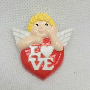 Vintage Avon Brooch Pin Valentine Angel Cherub Cupid Red Heart Love Sweetheart